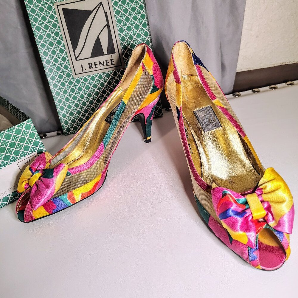 Vintage 1980s J. Renee Floral Peep-toe Pumps – Bold & Beautiful Statement Heels